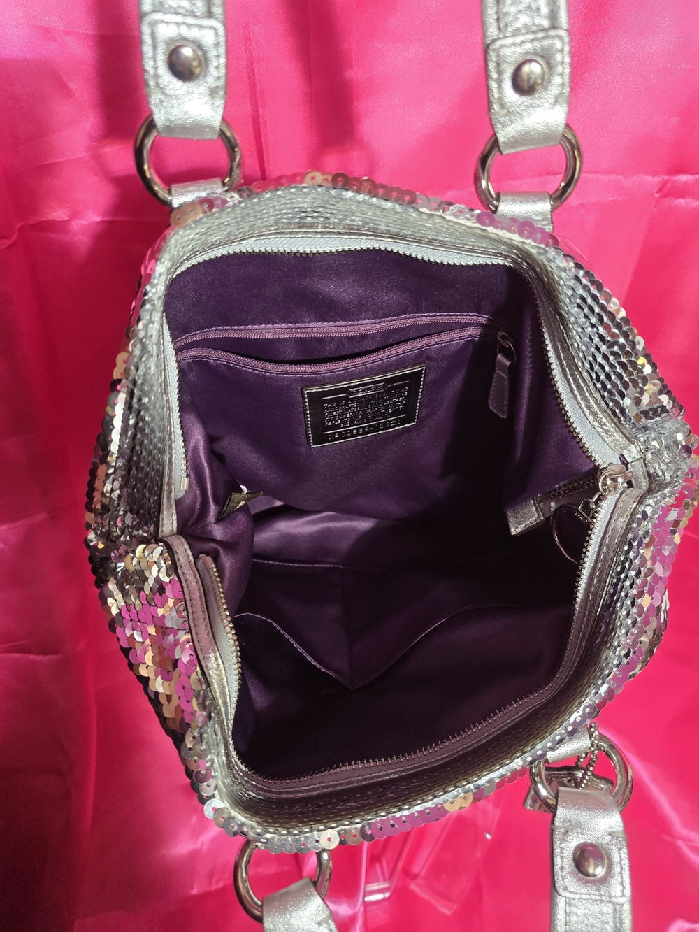 Coach Silver Sequin Shoulder Bag with Metallic Trim Spotlight Poppy Y2k - Picture 4 of 16